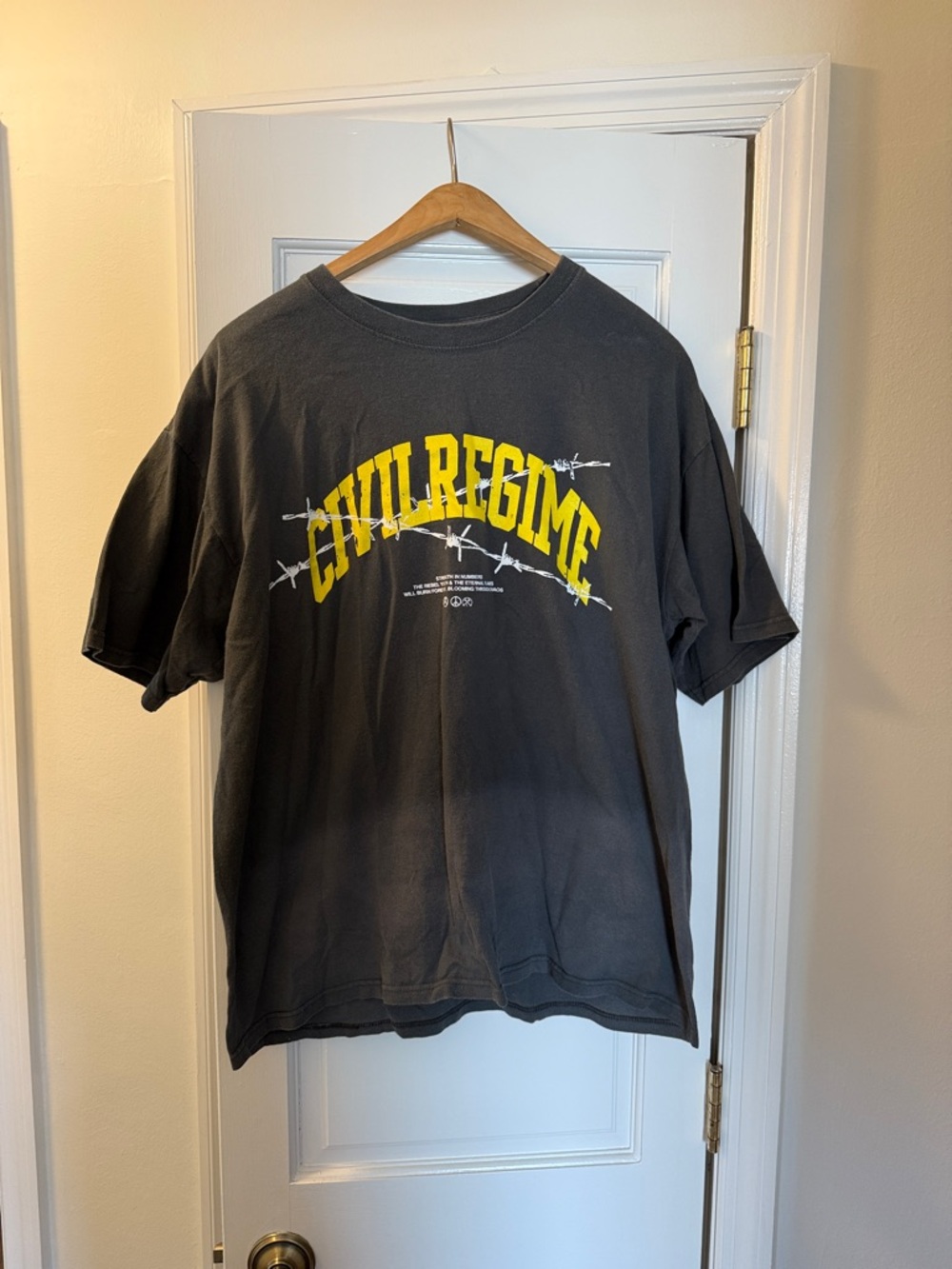 Civil Regime Men's Short Sleeve Graphic T-Shirt - Charcoal with Yellow Logo